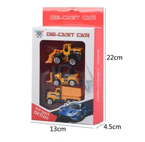Lot de trois mini véhicules de chantier en alliage dans une boîte cadeau avec moteur