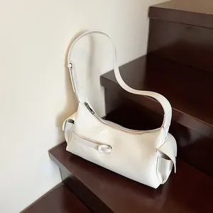 Sac à Main sous le Bras en Cuir PU Mode pour Femmes Sac à Épaule Brillant Vintage Avec Bandoulière Réglable Sac Casual