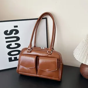 Damen Retro PU Leder Achseltasche Minimalistische Multi-Tasche Umhängetasche Mode Handtasche Mit Silbernem Reißverschluss