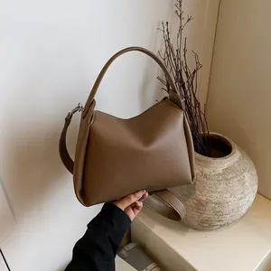 Sac à Épaule pour Femmes en Cuir PU Texture Litchi Sac à Bandoulière Minimaliste Coréen Avec Bandoulière Amovible Quotidien Navette Voyage Sac à Main