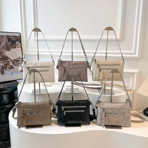 Sac bandoulière rétro en cuir PU pour femmes avec double fermeture éclair en six couleurs
