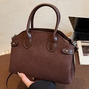Sac Coquillage pour Femmes Grande Capacité PU Suède Vintage Couleur Unie Sac à Main Bandoulière Épaule pour Trajet Décontracté Quotidien