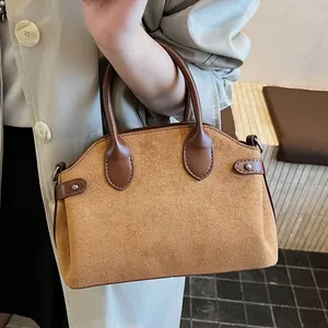 Sac à main贝壳 en daim marron pour femmes avec style vintage et poignées supérieures