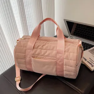 Large Capacity Quilted Nylon Travel Bag Multifunctional Gym Yoga Duffel Bag Cylindrical Shoulder Crossbody Handbag Women Casual Sport Tote