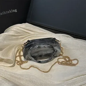 Women Acrylic Marble Pattern Evening Bag Luxury Mini Hard Shell Clutch Handbag With Gold Metal Chain For Party Wedding