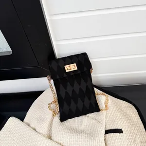 Maillard retro velvet quilted crossbody phone bag with gold chain strap and metal turn-lock