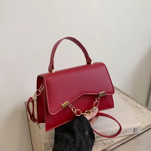 Women Fashion Solid Color PU Leather Shoulder Bag With Gold Chain Decoration Commuter Crossbody Handbag Small Square Bag