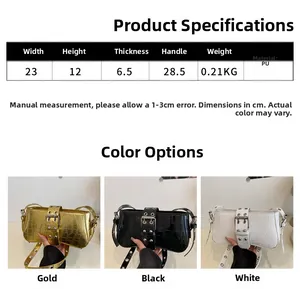 Size chart and detail view of crocodile pattern PU leather underarm bags in three colors