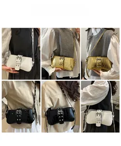 Collage of women wearing crocodile pattern underarm bags in white, gold, and black