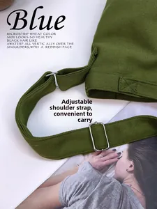 Detail of army green canvas bag with adjustable strap and durable metal buckle hardware