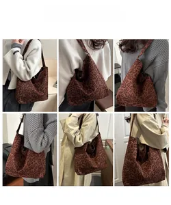 Vues détaillées du grand sac cabas léopard montrant la texture et le porté sur mannequin