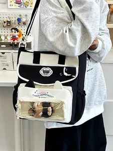 Kawaii Nylon Ita-Tasche Katzenohren Design Große Kapazität Tragetasche Schultertasche Farbblock Kuriertasche Mit Transparentem Fenster