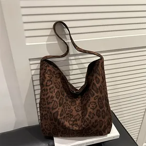 Sac Tote Imprimé Léopard pour Femmes Grande Capacité Sac à Épaule Vintage Tissu Souple Fermoir Magnétique Sac à Main Quotidien