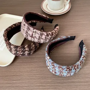 Serre-tête Rembourré en Tweed Vintage Pour Femmes Bandeau Tricoté à Bord Large Accessoires De Cheveux Rétro Élégants Quotidien