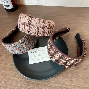 Serre-têtes larges en tweed vintage de couleurs variées pour coiffure à crâne haut
