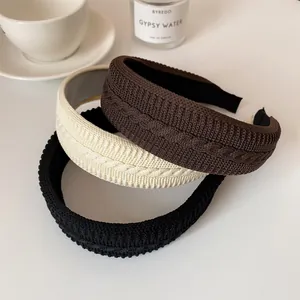 Retro Cable Knit Braided Headband For Women Solid Color Thick Woolen Yarn Hair Band Simple Soft Handmade Hair Accessories