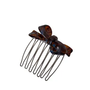 Pettine per capelli francese con fiocco a tartaruga e sette denti in metallo