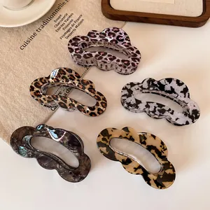 Vintage Leopard Print Cloud Shape Hair Claw Clip Acetate Matte Wave Edge Shark Hair Clip For Women French Hair Accessory