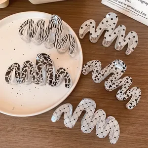 Vintage Wave Acrylic Hair Claw Clip For Women Large Glitter Resin Shark Clip Heart Leopard Polka Dot Pattern Hair Accessories