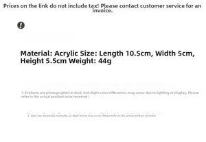 Specifications of acrylic hair claw showing dimensions 10.5cm by 5.5cm and 44g weight