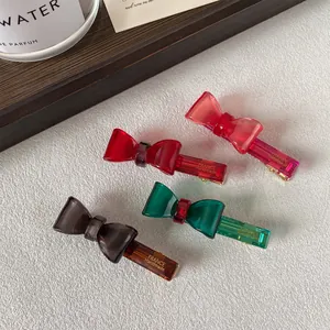 French Style Transparent Bow Hair Clip Handmade Acrylic Duckbill Clip For Women Sweet Side Fringe Hair Accessories