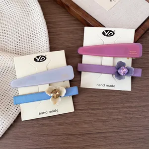 Lot de barrettes à cheveux à fleurs en acétate violet et bleu, style français
