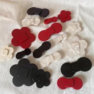 Pinzas para el pelo coreanas con flores y lazos de resina de acetato en rojo, negro y nácar