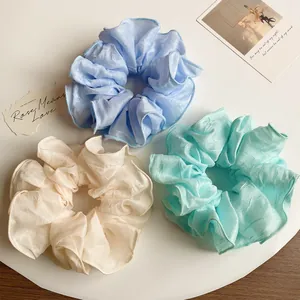 Chouchous Géants Style Coréen en Tissu Satiné Couleurs Bonbon Unies Grandes Bandes Élastiques pour Cheveux Accessoires Quotidiens