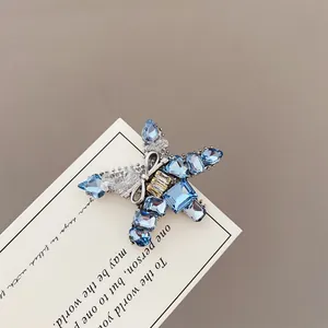 Light Luxury Azure Blue Crystal Sea Star Hair Clip Alloy Rhinestone Duckbill Clip For Women Fine Hair Accessory