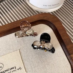 Elegant Acrylic Bowknot Mini Claw Clip With Rhinestone Small Bow Hair Pin For Women Girls Sweet Daily Hair Accessories