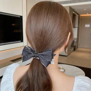 Barrette banane à nœud en satin à pois élégante pour queue de cheval et perles