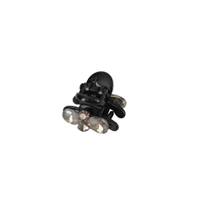 Mini black hair claw clip for women featuring elegant sparkling rhinestones on top