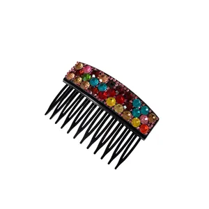 Elegante pettine per capelli con strass colorati su base nera per accessori per capelli