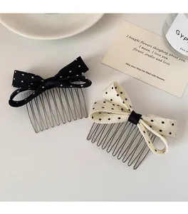 Polka dot bow hair comb set with ten metal teeth for bangs and side hair styling