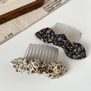 Elegant floral bow hair comb set with metal teeth for women's hairstyle decoration