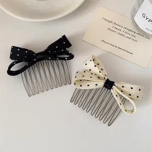 Korean Style Polka Dot Bow Hair Comb Sweet Fabric Metal Side Hair Clip For Women Daily Dating Hair Accessories