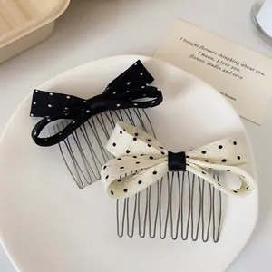 Black and white polka dot bow hair combs set for women's hairstyling and bangs fixing
