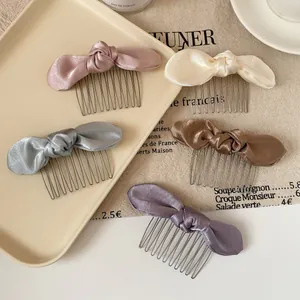 Elegant Satin Bow Hair Comb For Women French Style Twisted Knot Ribbon Hair Fork Accessory For Fixing Stray Hair