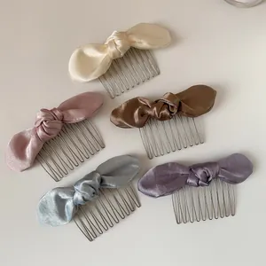 Elegant satin bow hair comb set in five assorted colors for hairstyling and bangs