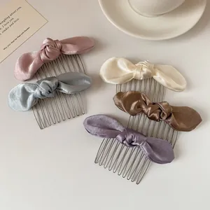 Elegant satin bow hair comb set in five colors for versatile hair styling and decor
