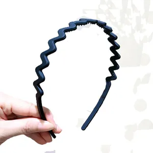 Matte black wavy headband with non-slip teeth for women's hair styling and face washing