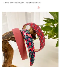 Three-piece set of wide floral and plaid headbands with non-slip lining detail