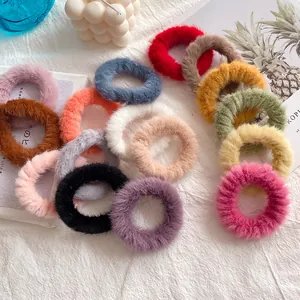 Solid Color Faux Fur Plush Hair Scrunchies Soft Elastic Hair Ties Korean Style Winter Autumn Hair Accessories For Women Girls