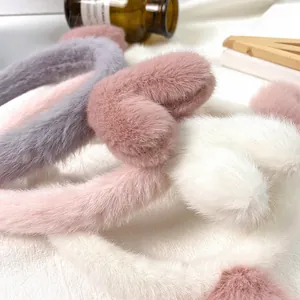 Cute plush deer antler headband in soft pink and grey fur for daily face washing