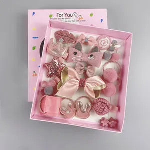 Set de 18 accesorios para el pelo rosa para niñas con lazos y coronas de purpurina