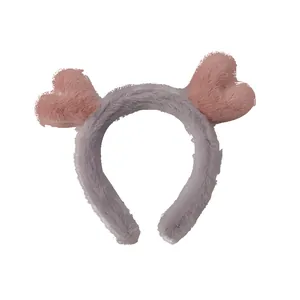 Cute plush reindeer ear headband in purple and pink for washing face or daily hair styling