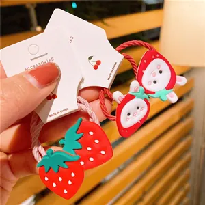 Elastici per capelli bimbi con graziosi ciondoli in silicone a fragola e coniglietto