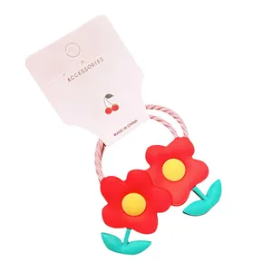 Elastici per capelli a fiore rosso con strisce rosa per neonati e bambini piccoli