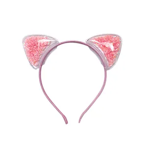 Rosa Haarreif mit Katzenohren und Pailletten für Mädchen in transparentem Design