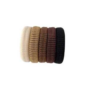 5-pack elastic seamless hair ties in neutral earth tones with ribbed knit texture
